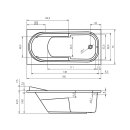 Riho Columbia 160x75cm, rechteckige Badewanne, glänzende Oberfläche, ohne/mit Whirlpoolsystem