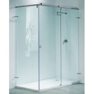 Doccia Montreal Duschkabinen Eck-Abtrennung mit einer Schiebetür, einem Fixteil und einer Seitenwand, bis 220cm, H:bis 195cm, Edelstahloptik, Glas klar