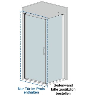 Doccia Pekin Duschabtrennung, Drehtür für Seitenwand, bis 90cm, H:bis 210cm, chrom, Glas matt
