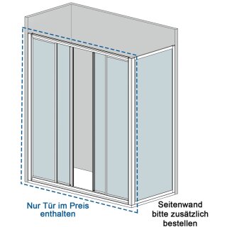 Doccia Milan Duschabtrennung, 2 Schiebetüren + 2 Festteile, Tür für Seitenwand, bis 200cm, H:bis 210cm, silber glänzend, Glas Carglass