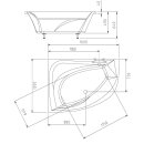 Asymmetrischer Whirlpool Sanibay Zug rechts, 160x120cm, mit Whirlpoolsystem MAXI DELUXE