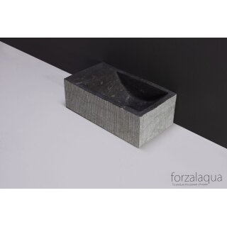 Forzalaqua Stein Waschbecken, VENETIA XS BLUESTONE GEMEISSELT 29X16X10CM 0XØ36MM, L