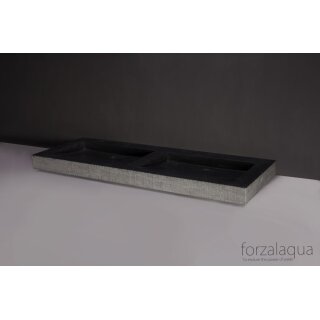 Forzalaqua Stein Waschbecken, PALERMO DOPPIO BLUESTONE GEMEISSELT 140,5X51,5X9CM 0XØ36MM