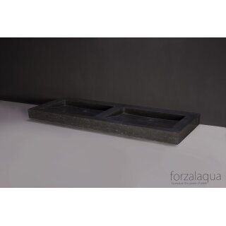 Forzalaqua Stein Waschbecken, PALERMO DOPPIO BLUESTONE MATT GESCHLIFFEN 140,5X51,5X9CM 2XØ36MM