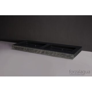 Forzalaqua Stein Waschbecken, PALERMO DOPPIO GRANIT GESPITZT 140,5X51,5X9CM mit zwei Hahnlöchern