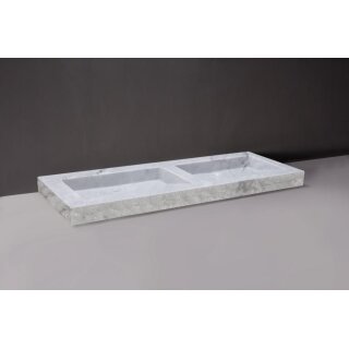 Forzalaqua Stein Waschbecken, PALERMO DOPPIO CARRARA MARMOR POLIERT&GESPITZT 140,5X51,5X9CM mit zwei Hahnlöchern