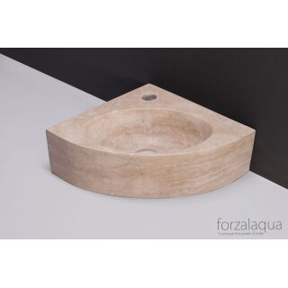 Forzalaqua Stein Waschbecken, TURINO TRAVERTIN MATT GESCHLIFFEN 30X30X10CM mit Hahnloch