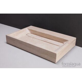 Forzalaqua Stein Waschbecken, BELLEZZA TRAVERTIN MATT GESCHLIFFEN 80,5X51,5X9CM mit Hahnloch