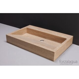 Forzalaqua Stein Waschbecken, PALERMO TRAVERTIN MATT GESCHLIFFEN 60X40X9CM mit Hahnloch