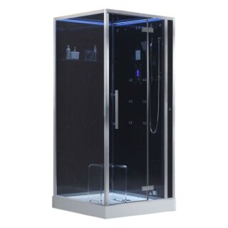 EAGO Dampfdusche DZ989F12 mit Duschtasse schwarz 100x100 rechts