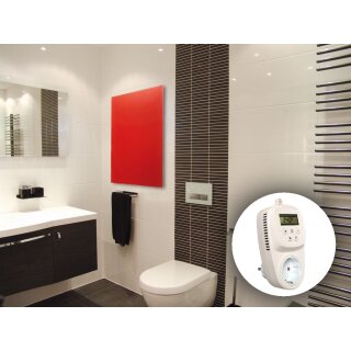 Howatech Infrarot Glasheizkörper mit Steckdosenthermostat 60x80cm 600 Watt rot