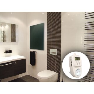 Howatech Infrarot Glasheizkörper mit Steckdosenthermostat 60x80cm 600 Watt schwarz
