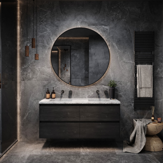 Forzalaqua Badmöbel-Set Nova Carrara bossiert, Reno 2.0, schwarz geölt