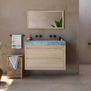 Forzalaqua Badmöbel-Set Helsinki Bluestone scharriert, Gela 2.0, Rauch + Spiegel