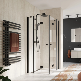 HSK Drehfalttür Eckeinstieg pendelbar an Nebenteil 90x90 cm Silber Matt (Alu)