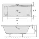 KVADRA Badewanne mit Rahmengestell 170x80x47cm, weiss
