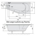 Raumspar Badewanne Tigra mit Duschzone 150x75cm, rechts,...