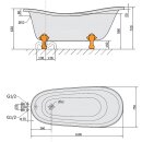 RETRO Freistehende Badewanne 169x75x72cm, Füsse Chrom, schwarz/weiss