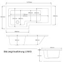 Raumspar Badewanne SYNA mit Duschzone 167,5x85/70 cm, links weiss Komplett Set