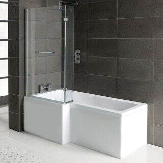 Raumsparwanne SYNA 150x85/70 cm links, mit Wannenträger und Duschkabine
