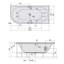 VIVA R HYDRO Whirlpool Badewanne, 185x80x47cm, weiss