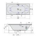 VIVA B HYDRO Whirlpool-Badewanne, 175x80x47cm, weiss