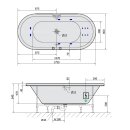 VIVA O HYDRO Whirlpool Badewanne, 175x80x47cm, weiss