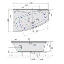 EVIA L HYDRO-AIR Whirlpool Badewanne, 170x100x47cm, weiss