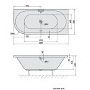 Raumspar Badewanne VIVA 185x80x47cm, rechts, weiss
