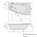 NAOS R asymmetrische Badewanne 170x100x43cm rechts, weiss