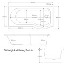 SKALI Badewanne mit Duschzone 167,5x85/75x40 cm, rechts, weiss