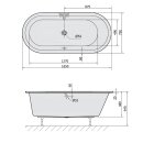 ASTRA O Ovale Badewanne mit Füssen 165x75x48cm, weiss