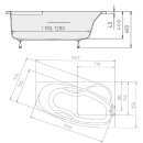 Raumspar Badewanne MAMBA 160x95x44cm, rechts, weiss