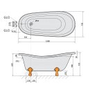 RETRO freistehende Badewanne 160x73x82cm, Füsse weiss