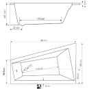 Raumspar Badewanne 160x100x42cm, ohne Füsse, rechts,...
