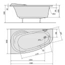 Raumspar Badewanne NAOS 158x100x43cm, rechts, weiss