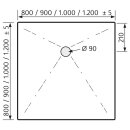 HSK MARMOR-POLYMER-DUSCHWANNE Quadrat 90x90cm, plan