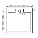 HSK MARMOR-POLYMER-DUSCHWANNE Quadrat 100x100cm, Randablauf