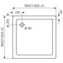 HSK -POLYMER-DUSCHWANNE Quadrat 90x90cm, super-flach